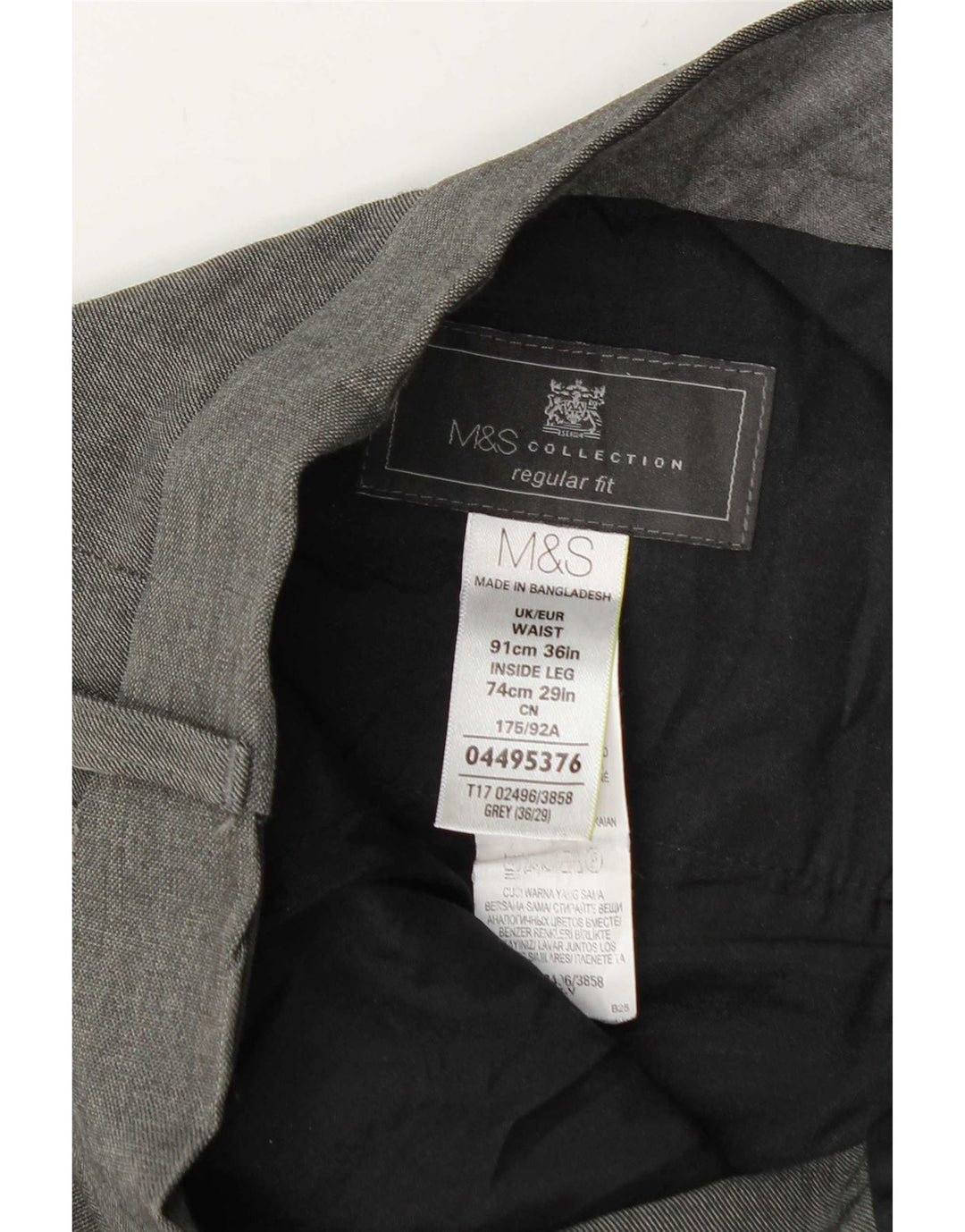Marks & Spencer Pantalon de costume coupe classique pour homme W36 L29 Gris Polyester