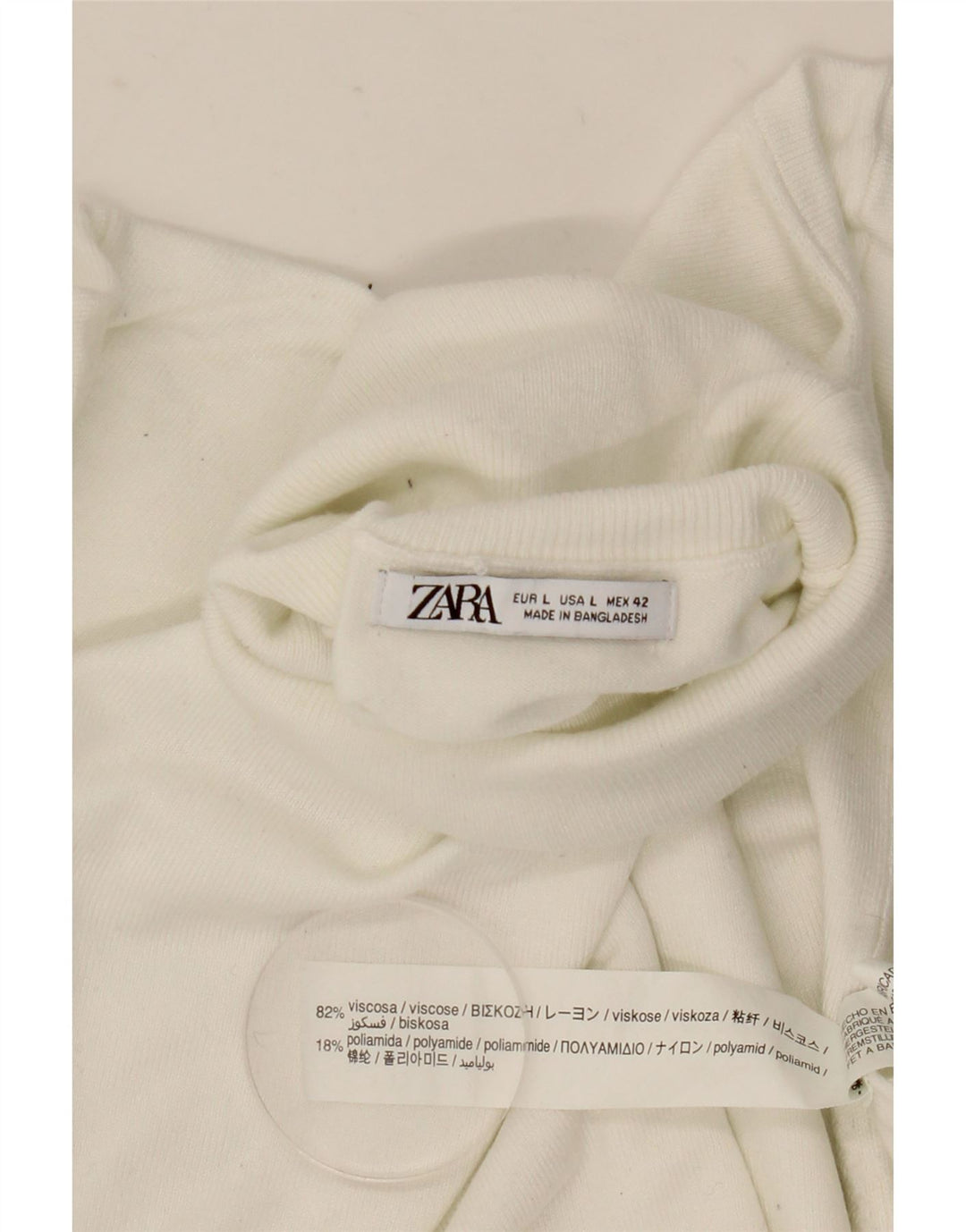 Zara Pull col roulé pour femme UK 16 Large Viscose Blanc