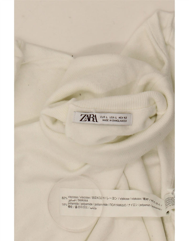 Zara Pull col roulé pour femme UK 16 Large Viscose Blanc