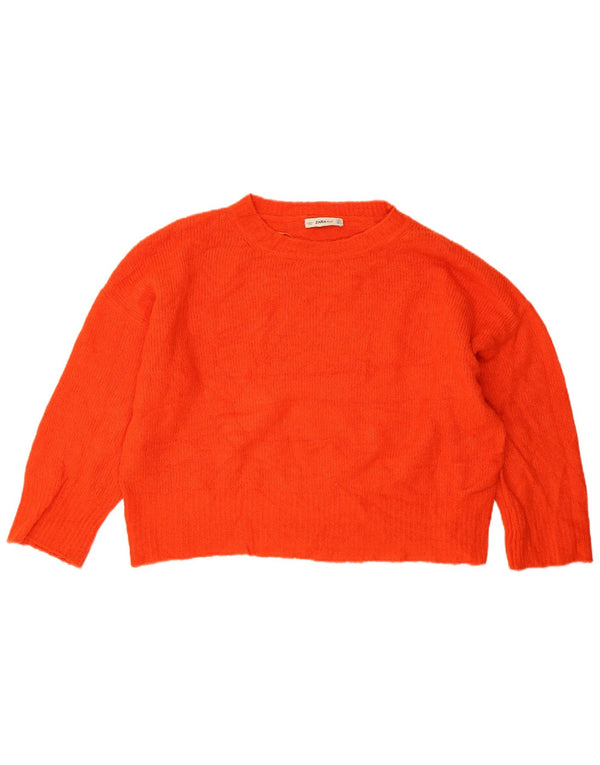 Zara Pull court surdimensionné à col bateau pour femme UK 14 Orange moyen