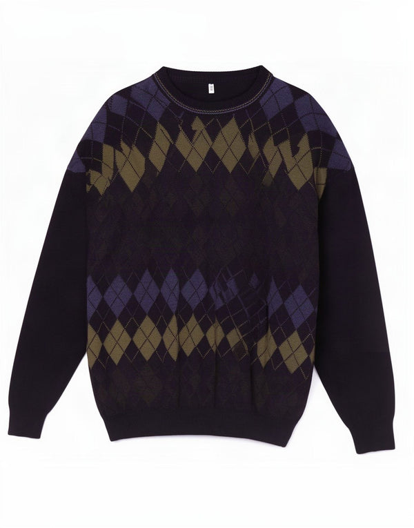 vintage Mens Crew Neck Jumper Pull IT 52/54 Grand Bleu Marine