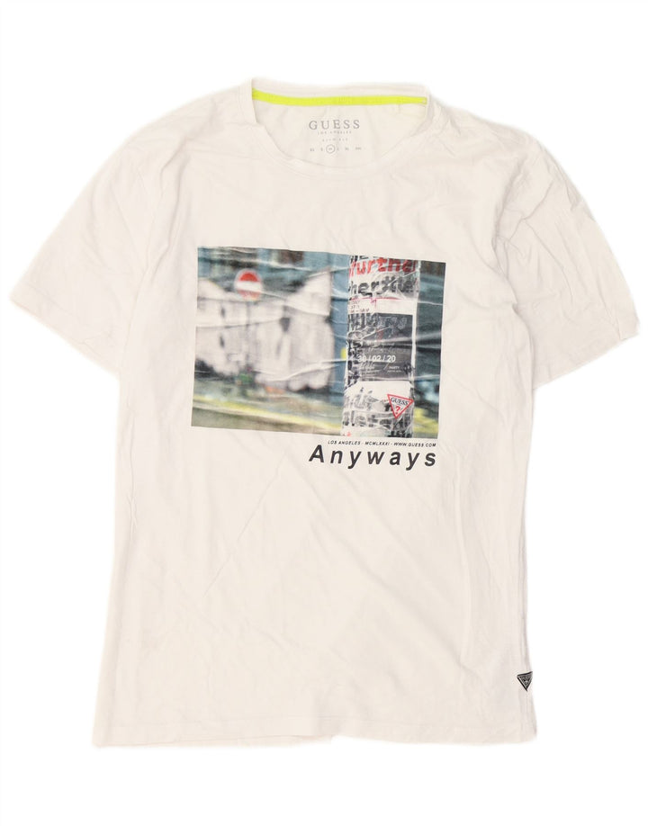 Guess T-Shirt Graphique Coupe Slim Homme Blanc Moyen Coton