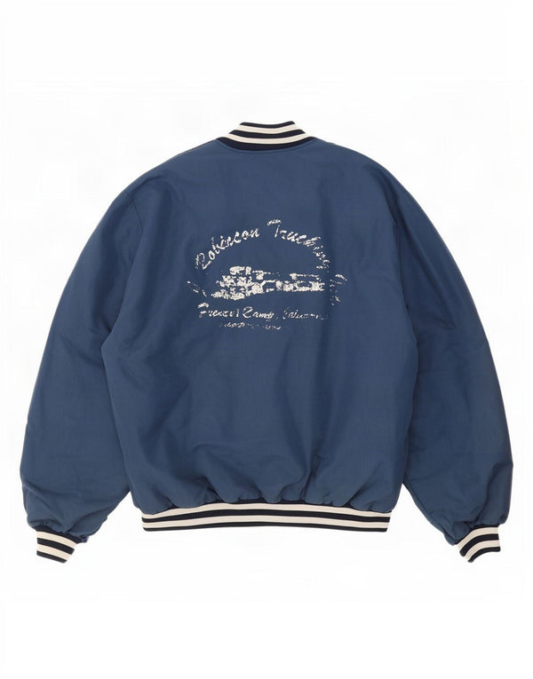 vintage Mens Graphic Varsity Jacket UK 44 2XL Bleu