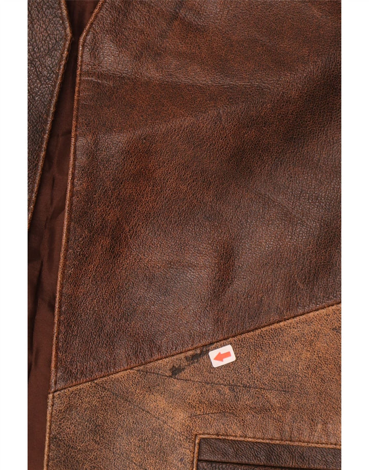 Gilet en cuir vintage pour homme Colorblock marron moyen