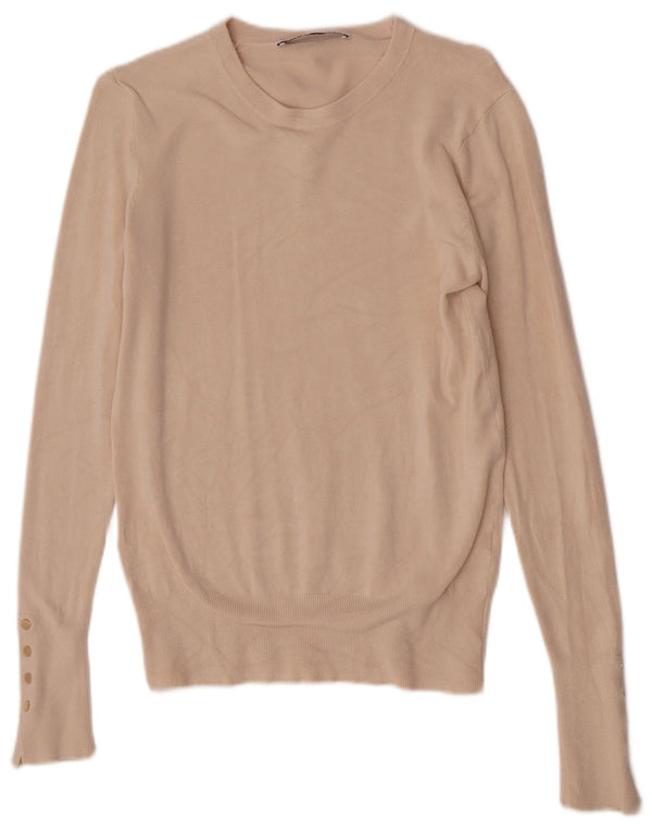 Zara Pull à col rond pour femme UK 12 Viscose beige moyen