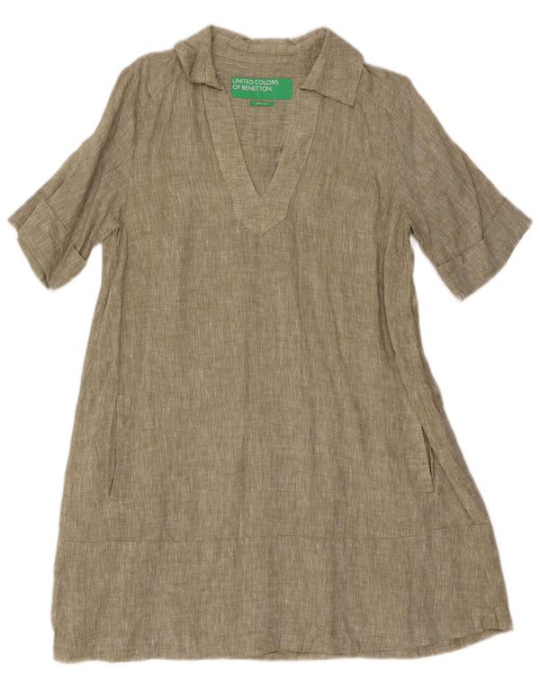 Benetton Robe trapèze pour femme UK 44 Lin kaki moyen