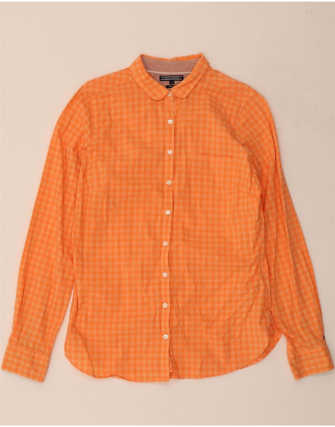 TOMMY HILFIGER Womens Fitted Shirt US 10 Large Orange Check Cotton Vintage Tommy Hilfiger and Second-Hand Tommy Hilfiger from Messina Hembry 
