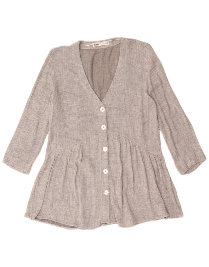 ZARA Veste blazer à manches 3/4 pour femme 5 boutons UK 10 Small Gris