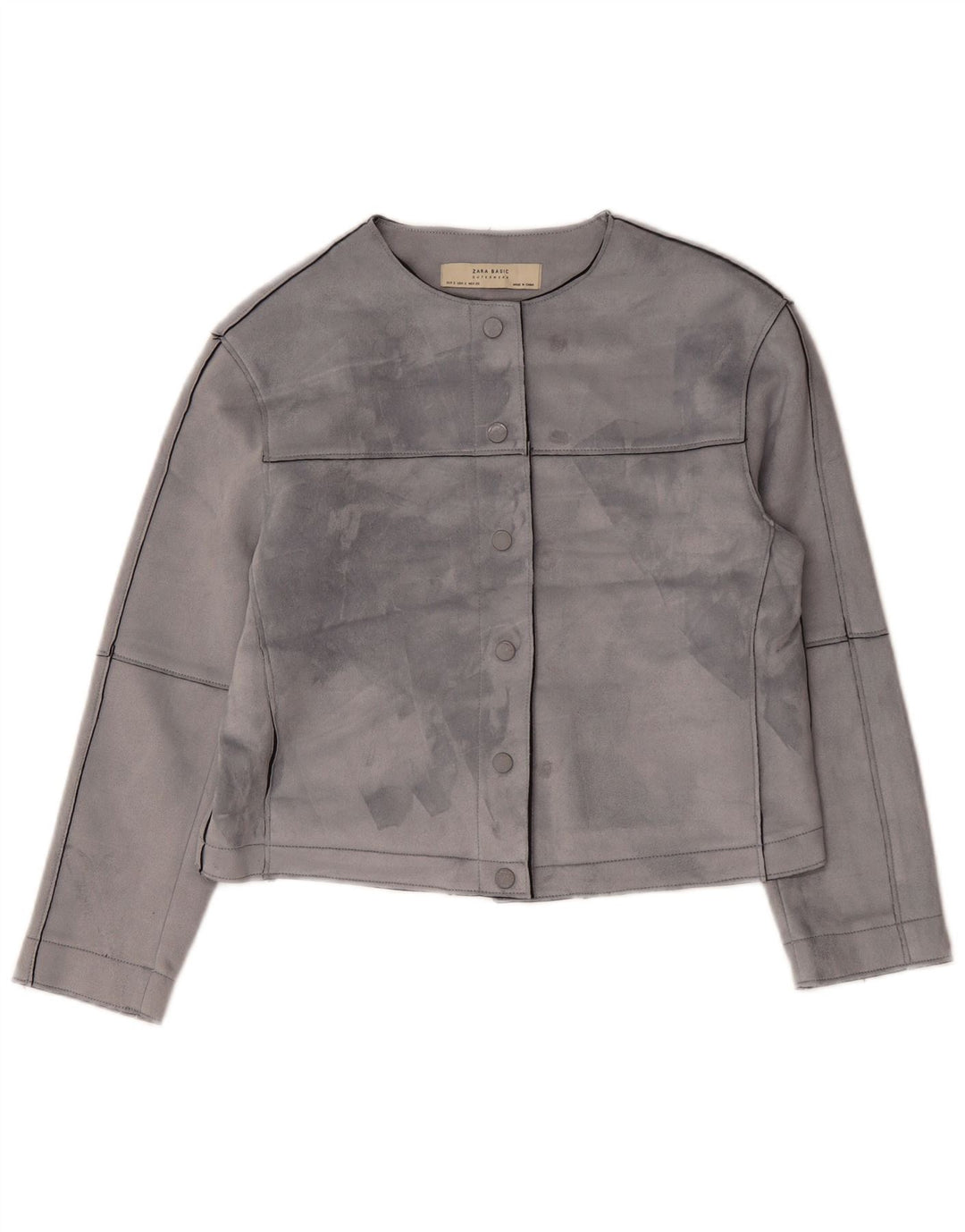 ZARA Femme Veste Bomber Courte Oversize UK 10 Petit Gris Polyester