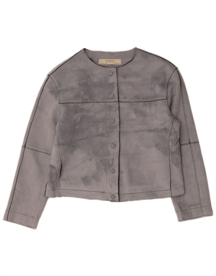 ZARA Femme Veste Bomber Courte Oversize UK 10 Petit Gris Polyester
