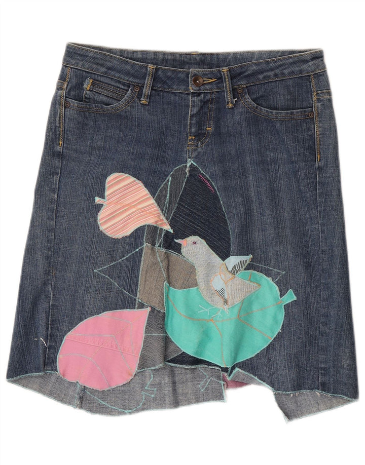Mango Jupe asymétrique en jean graphique pour femme EU 40 Medium W30 Bleu Coton