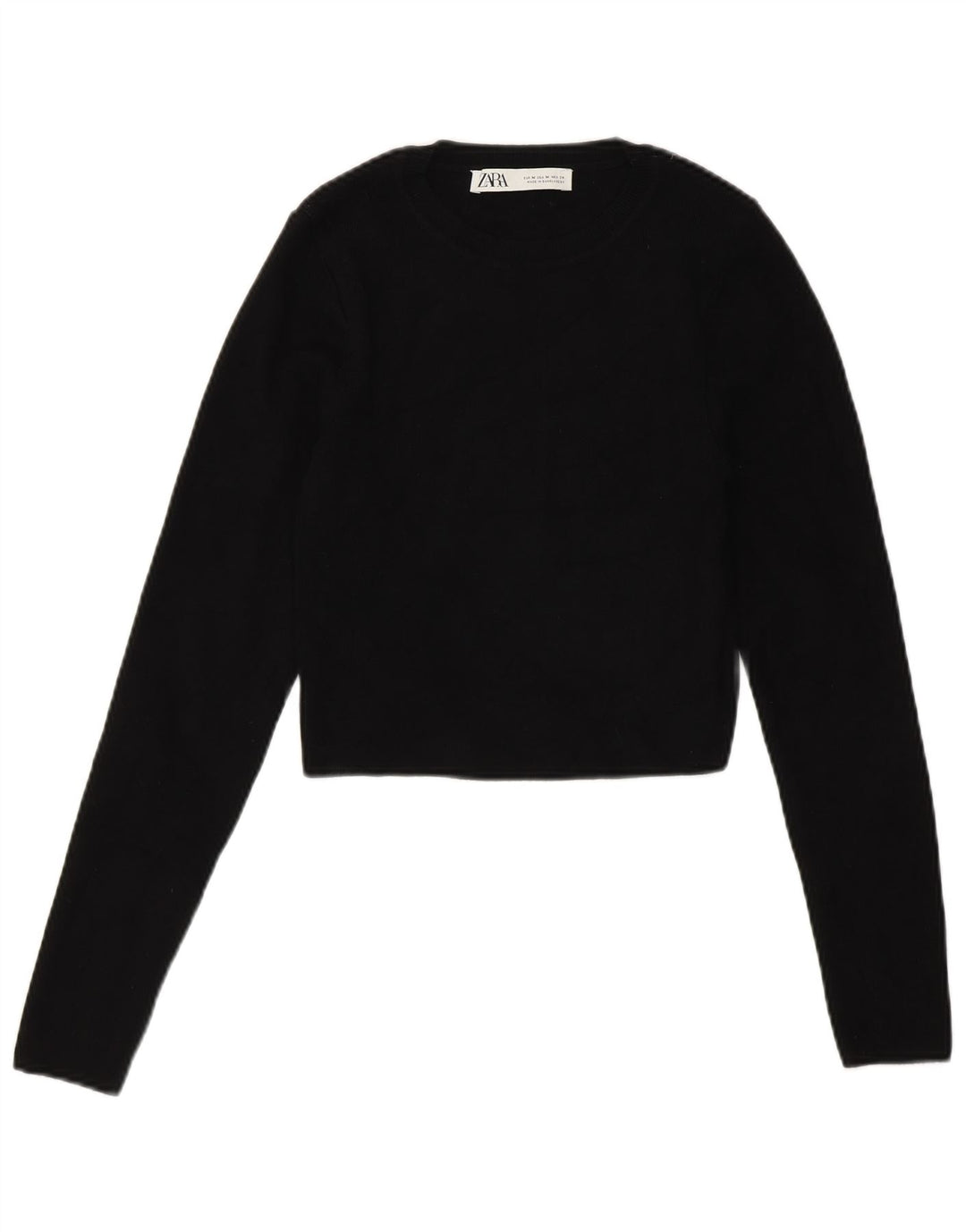 Zara Pull court à col bateau pour femme UK 12 Viscose noir moyen