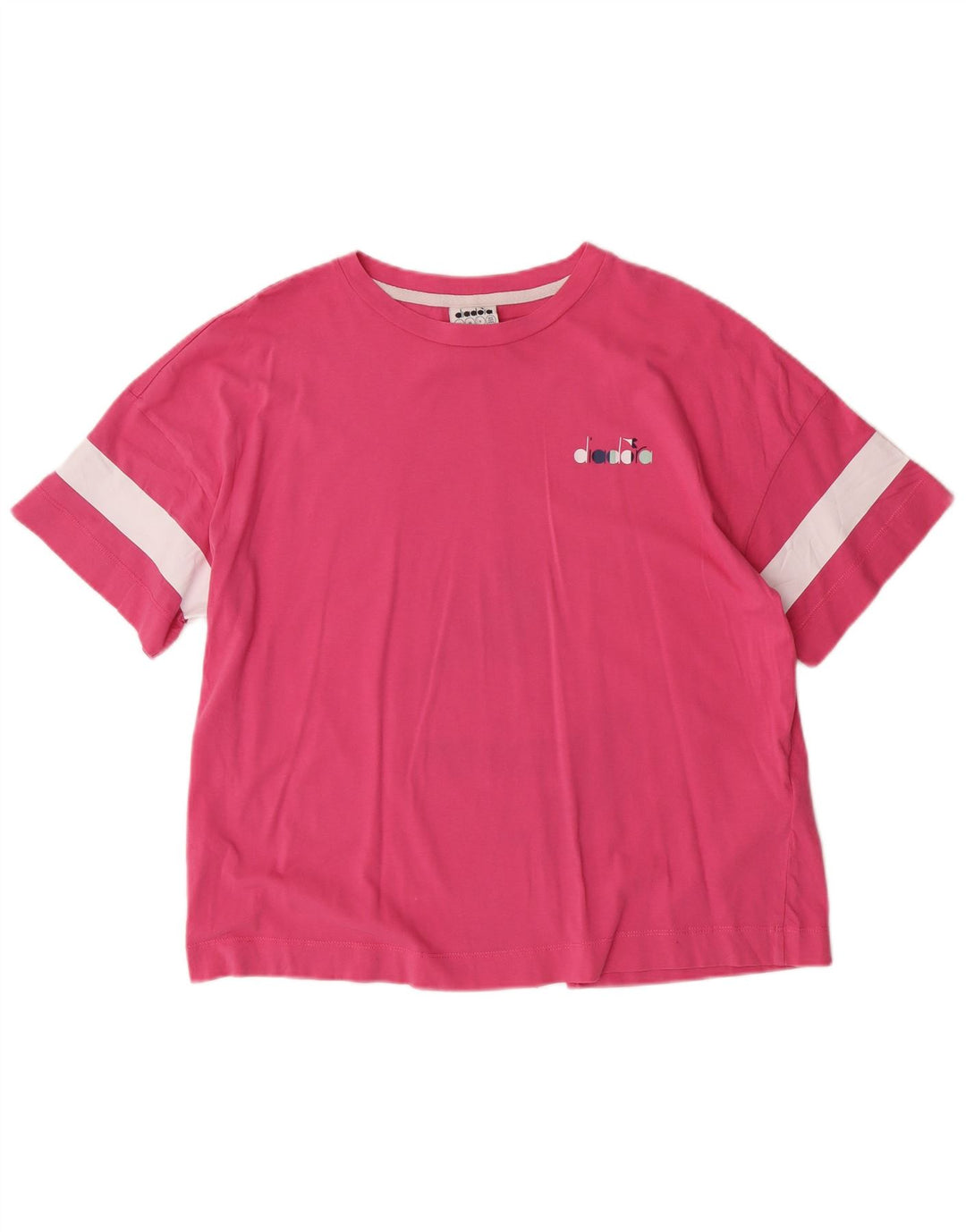 DIADORA T-Shirt Femme UK 44 Coton Rayé Rose Moyen