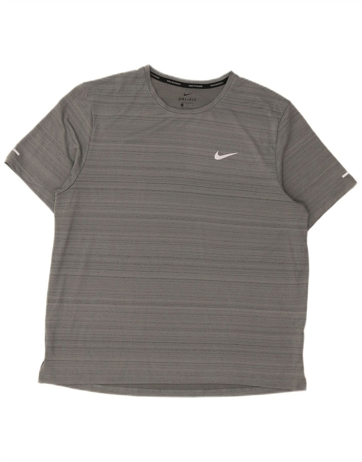 Nike T-shirt Dri Fit pour homme en polyester à fines rayures gris