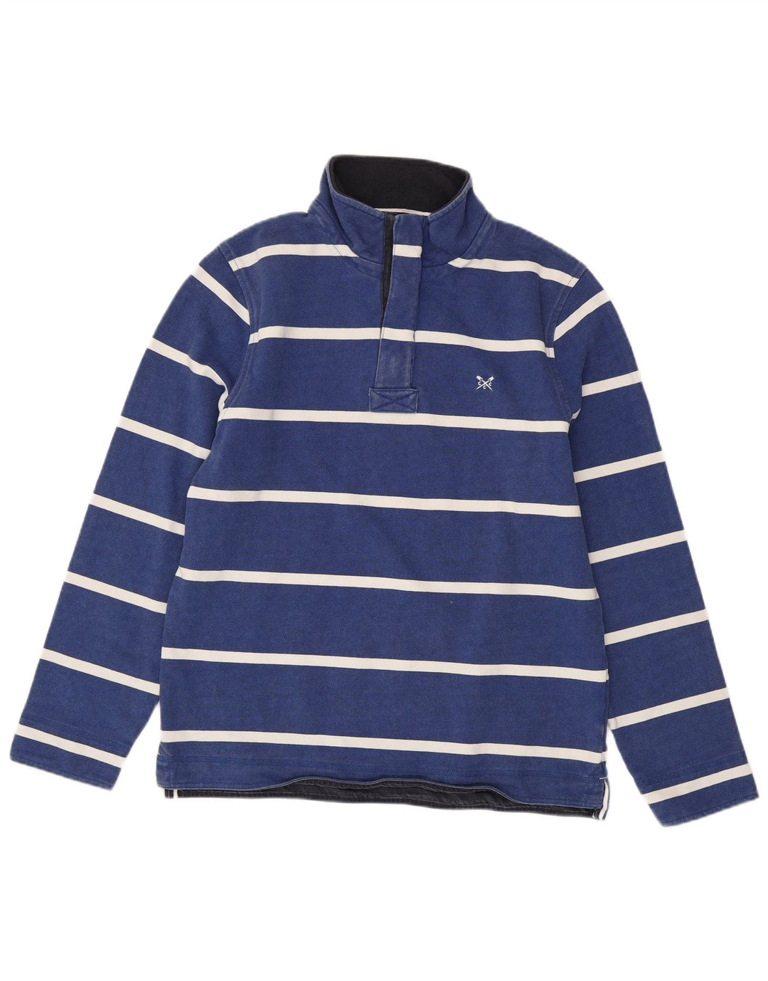 CREW CLOTHING Sweat-Shirt à Col Boutonné pour Homme Rayé Bleu Moyen