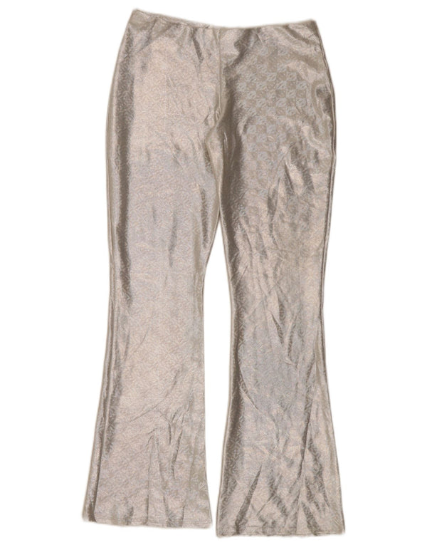 Topshop Pantalon décontracté évasé pour femme UK 10 Small W30 L30 Argent Géométrique