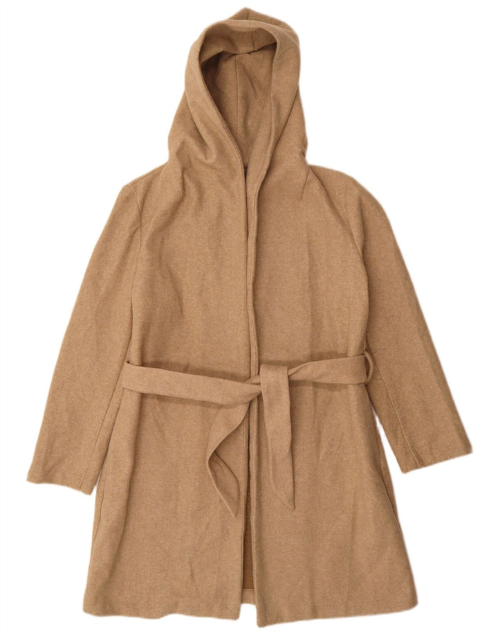 Zara Manteau surdimensionné à capuche pour femme UK 10 Petit polyester beige