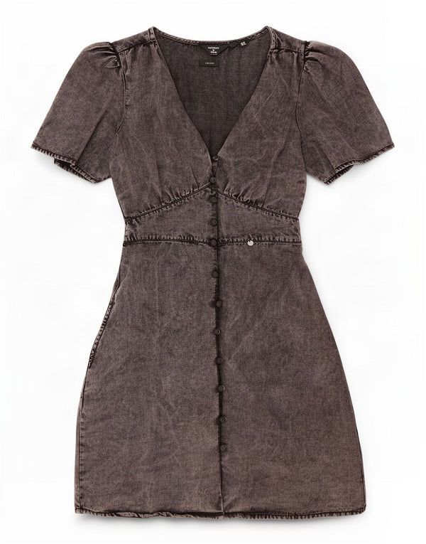 Superdry Robe en jean pour femme UK 10 Small Gris Lyocell