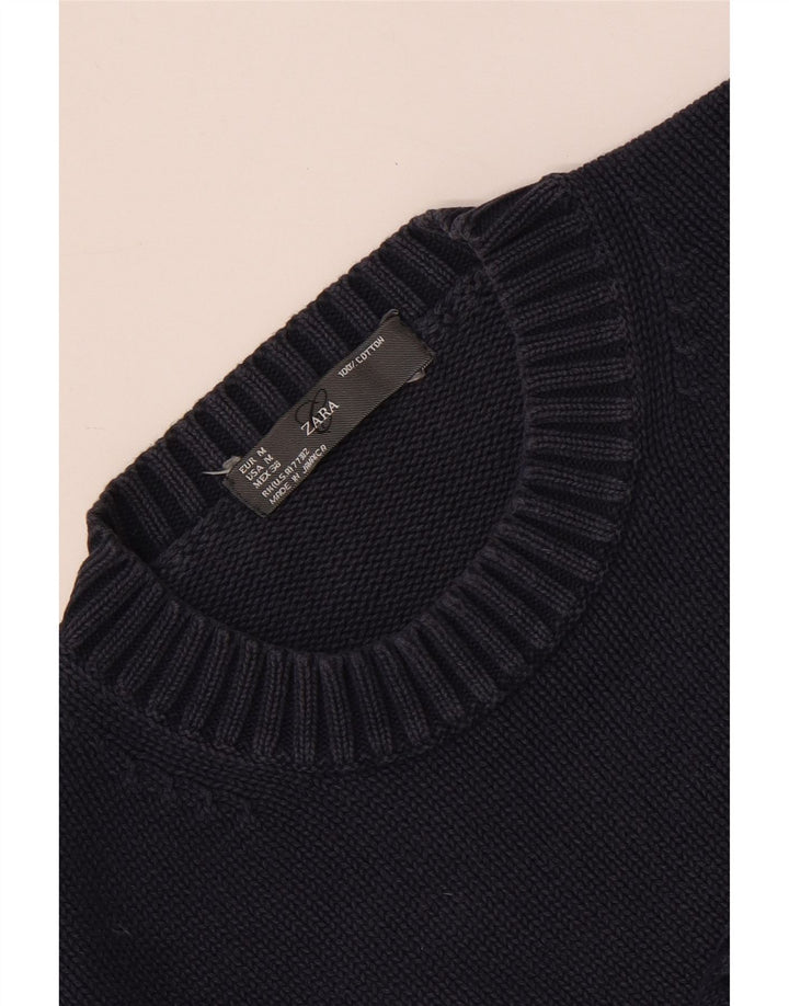 Zara Pull à col rond pour homme en coton bleu marine moyen