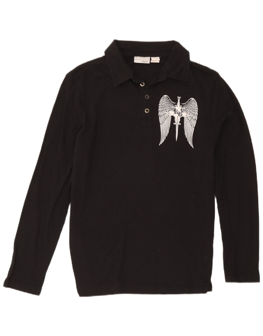 Rainbow Polo Graphique à Manches Longues Homme Noir Moyen Coton