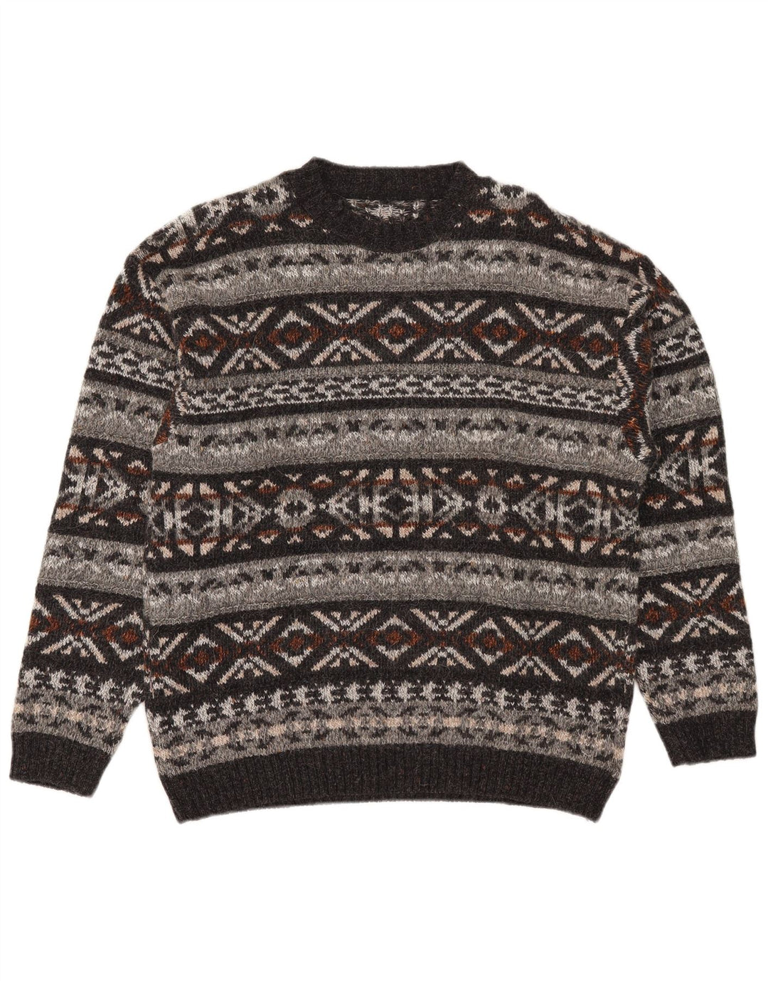 vintage Mens Crew Neck Jumper Pull Moyen Multicolore Fair Isle