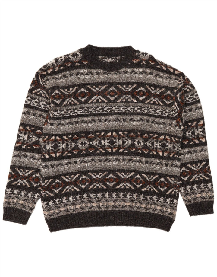 vintage Mens Crew Neck Jumper Pull Moyen Multicolore Fair Isle