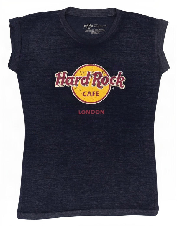 Hard Rock Cafe London T-shirt graphique pour femme UK 6 XS Bleu marine moucheté