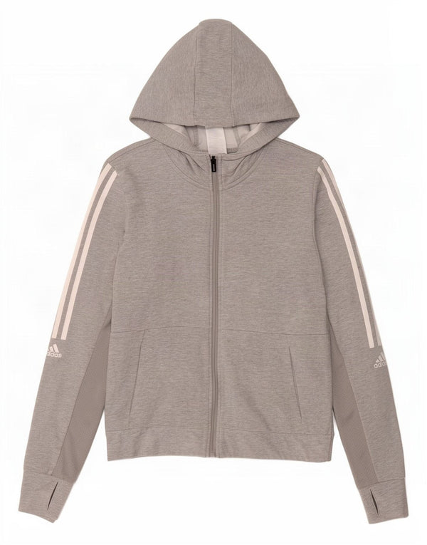Adidas Pull à capuche zippé pour femme UK 12/14 Coton gris moyen