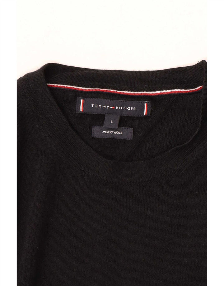 Tommy Hilfiger Pull à col rond pour homme en laine noire