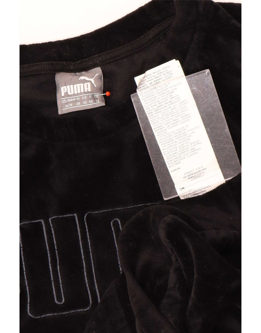 Puma Sweat-shirt graphique en velours pour femme UK 12 Coton noir moyen
