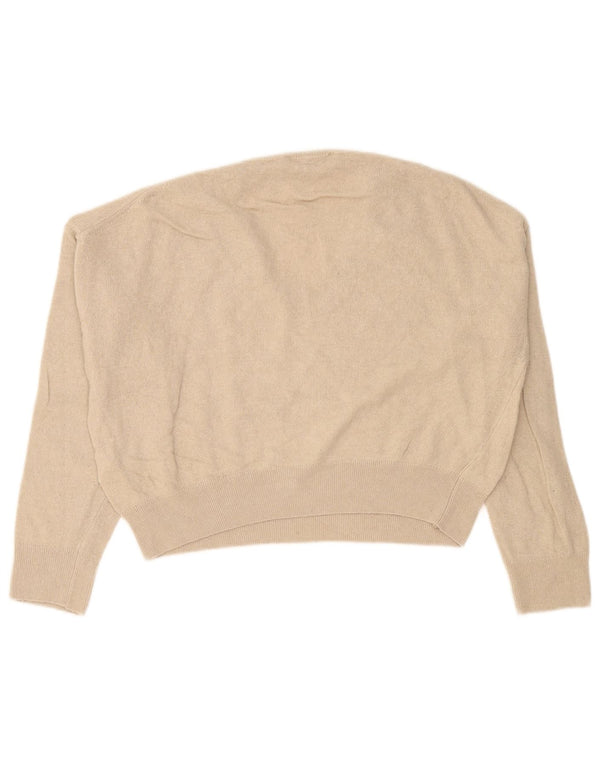Zara Pull court surdimensionné à col en V pour femme UK 10 Petite viscose beige