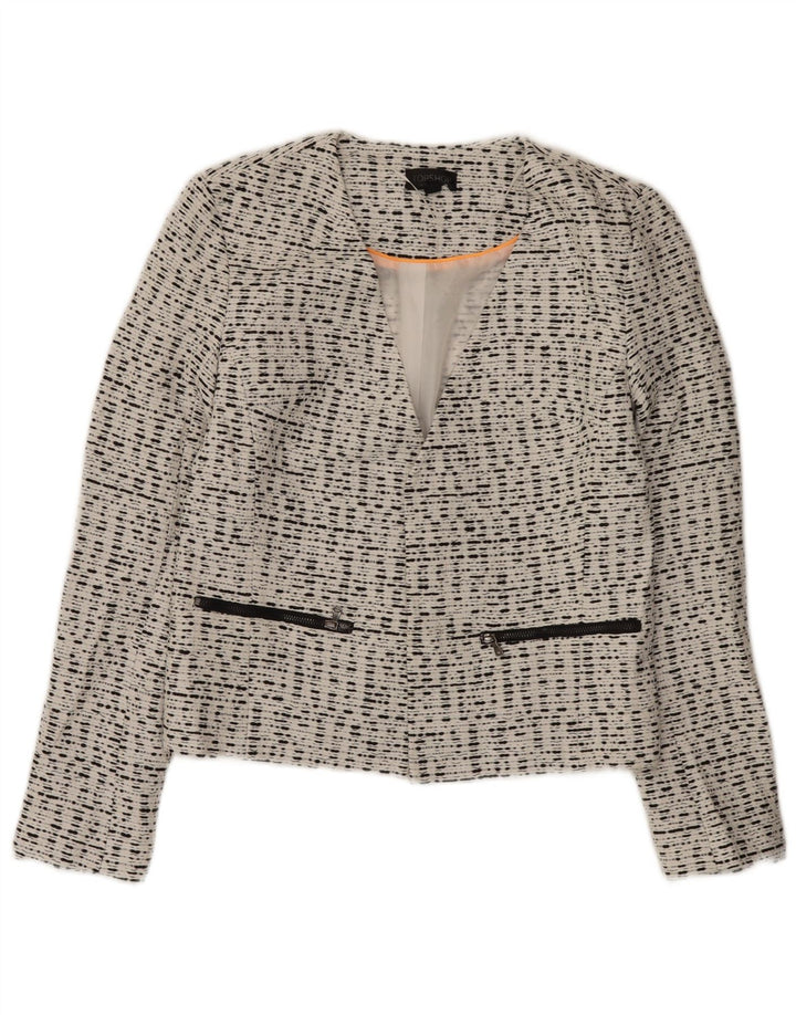 Topshop Veste Blazer Ouverte Femme UK 10 Petite Viscose Mouchetée Blanche