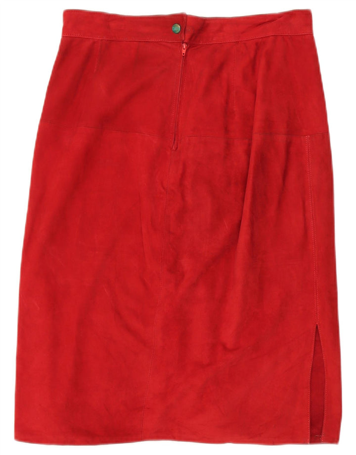 VINTAGE Femme Daim 2 Pièces Jupe Ensemble UK 14 Moyen W30 Cuir Rouge
