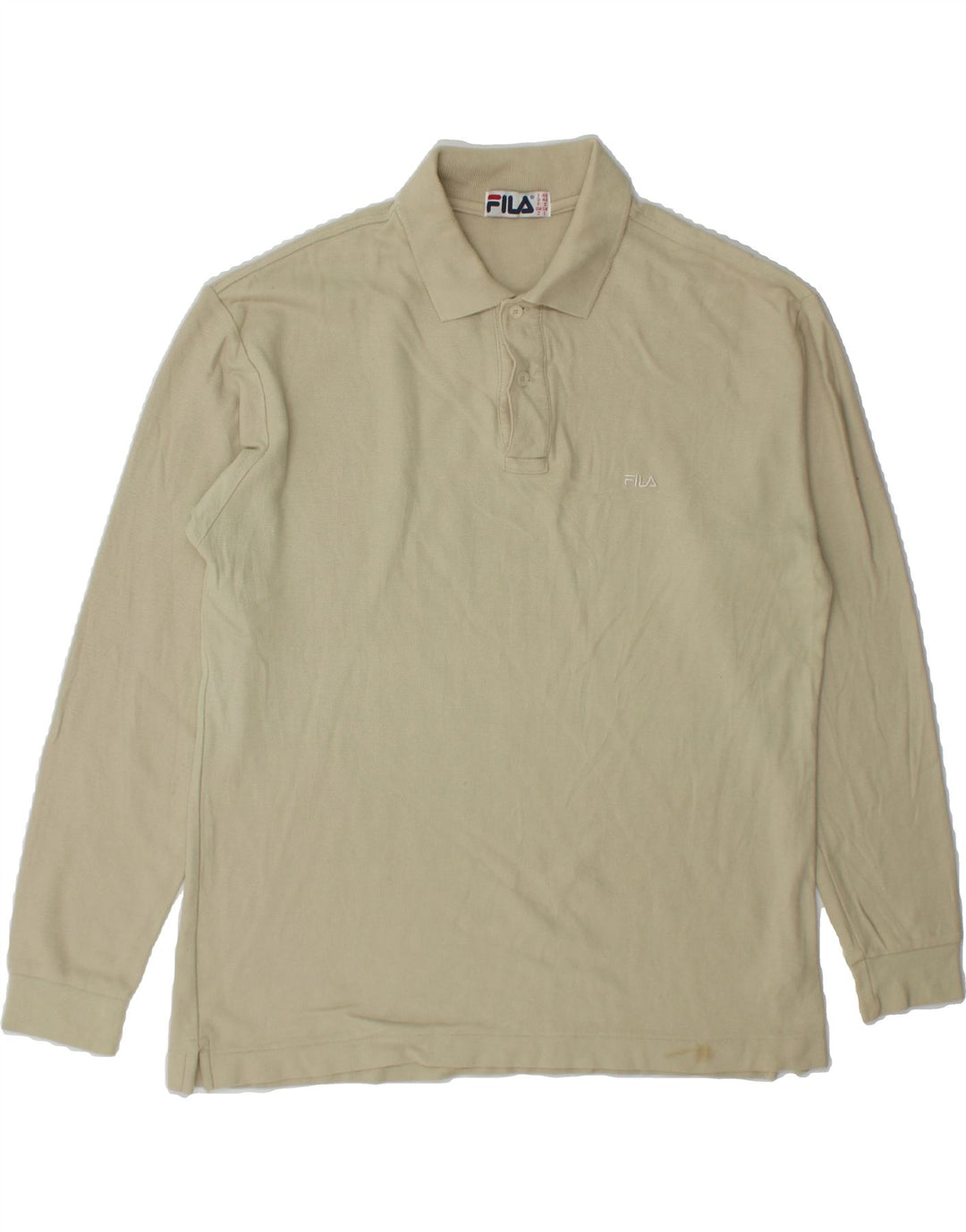 FILA Mens Long Sleeve Polo Shirt Medium Beige Cotton Vintage Fila and Second-Hand Fila from Messina Hembry 