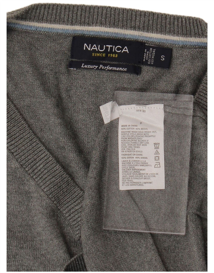 NAUTICA Pull col V pour homme en coton gris Taille S