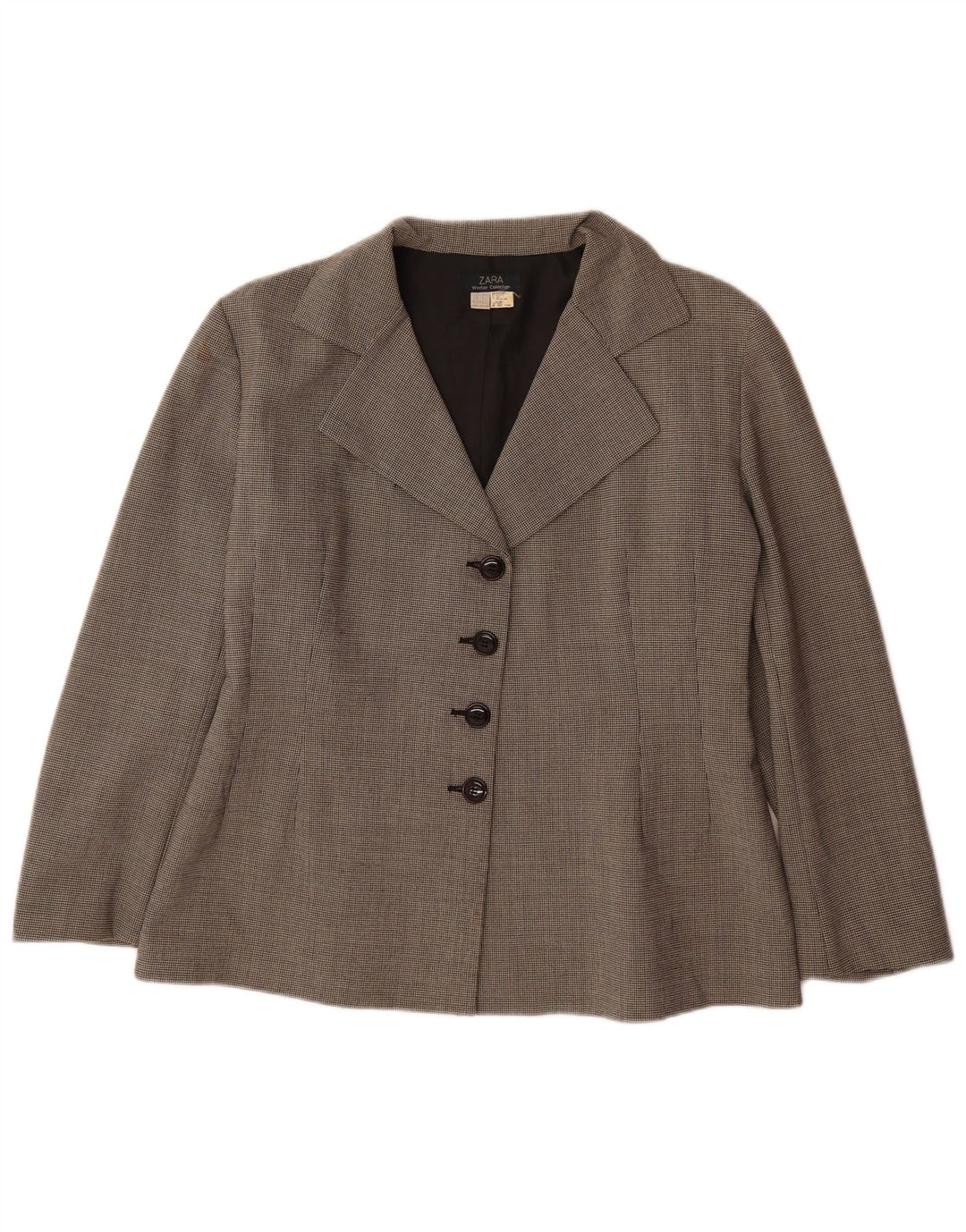 Zara Veste Blazer 4 Boutons Femme EU 42 Grand Gris Pied-de-Poule Polyester