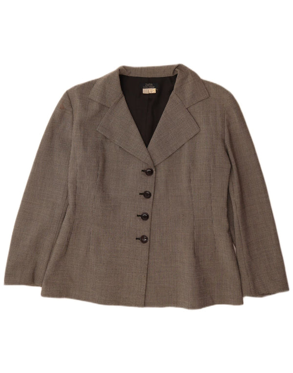 Zara Veste Blazer 4 Boutons Femme EU 42 Grand Gris Pied-de-Poule Polyester