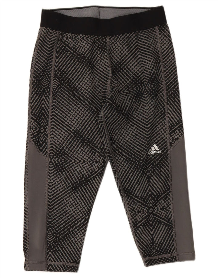 Adidas Femmes Capri Leggings UK 8 Petit Gris Géométrique Polyester