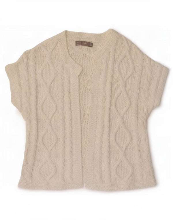 Zara Cardigan à manches courtes pour femme en coton blanc cassé moyen UK 14