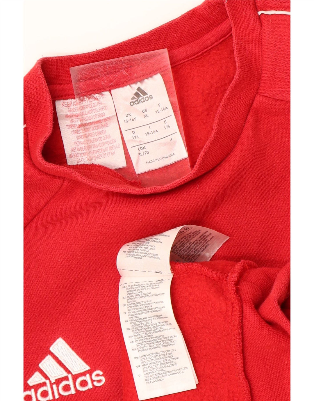 ADIDAS Sweatshirt Jumper Garçon 15-16 ans Rouge Coton