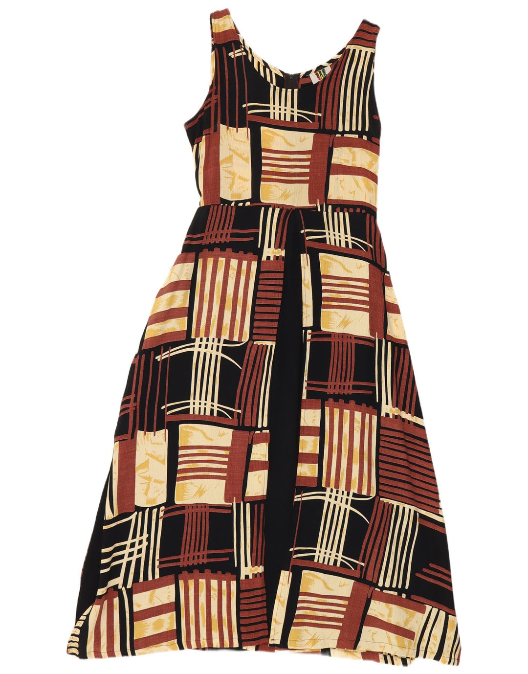 No Problem Robe trapèze sans manches pour femme UK 18 XL Marron Patchwork Viscose