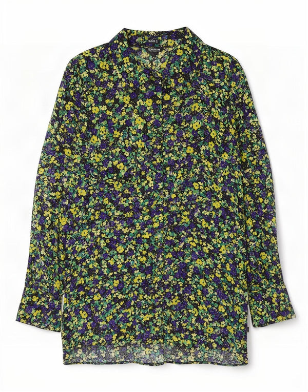 Zara Femme Chemisier UK 10 Petite Viscose Florale Multicolore