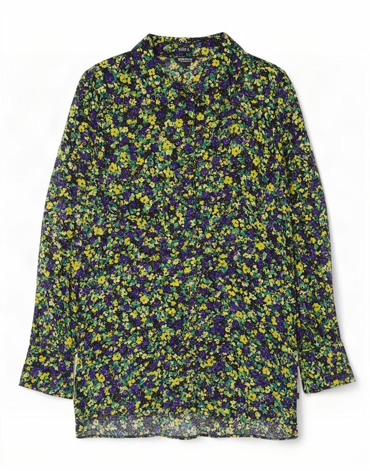 Zara Femme Chemisier UK 10 Petite Viscose Florale Multicolore