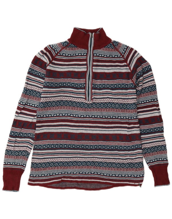 Eddie Bauer Pull à col zippé pour femme UK 10 Petit Bordeaux Fair Isle