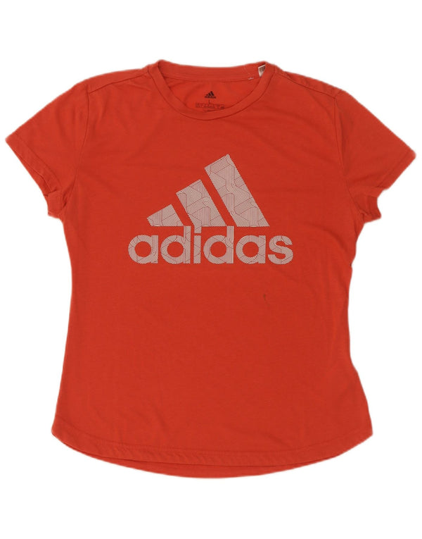 Adidas Climalite Graphic T-Shirt Top UK 16/18 Large Orange Polyester