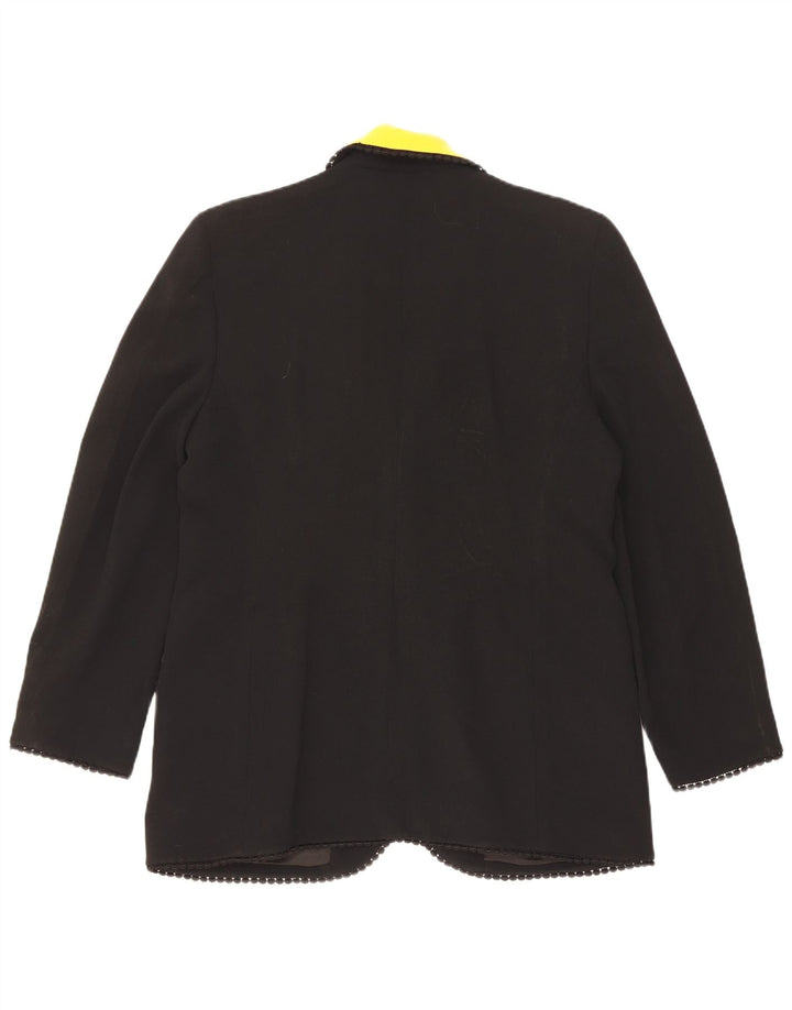 vintage Femme 1 Bouton Blazer Veste UK 14 Grand Noir Colourblock Acétate