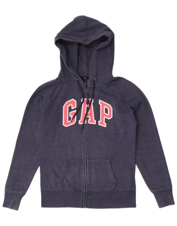 Gap Pull à capuche zippé graphique pour femme UK 10 Petit coton bleu marine