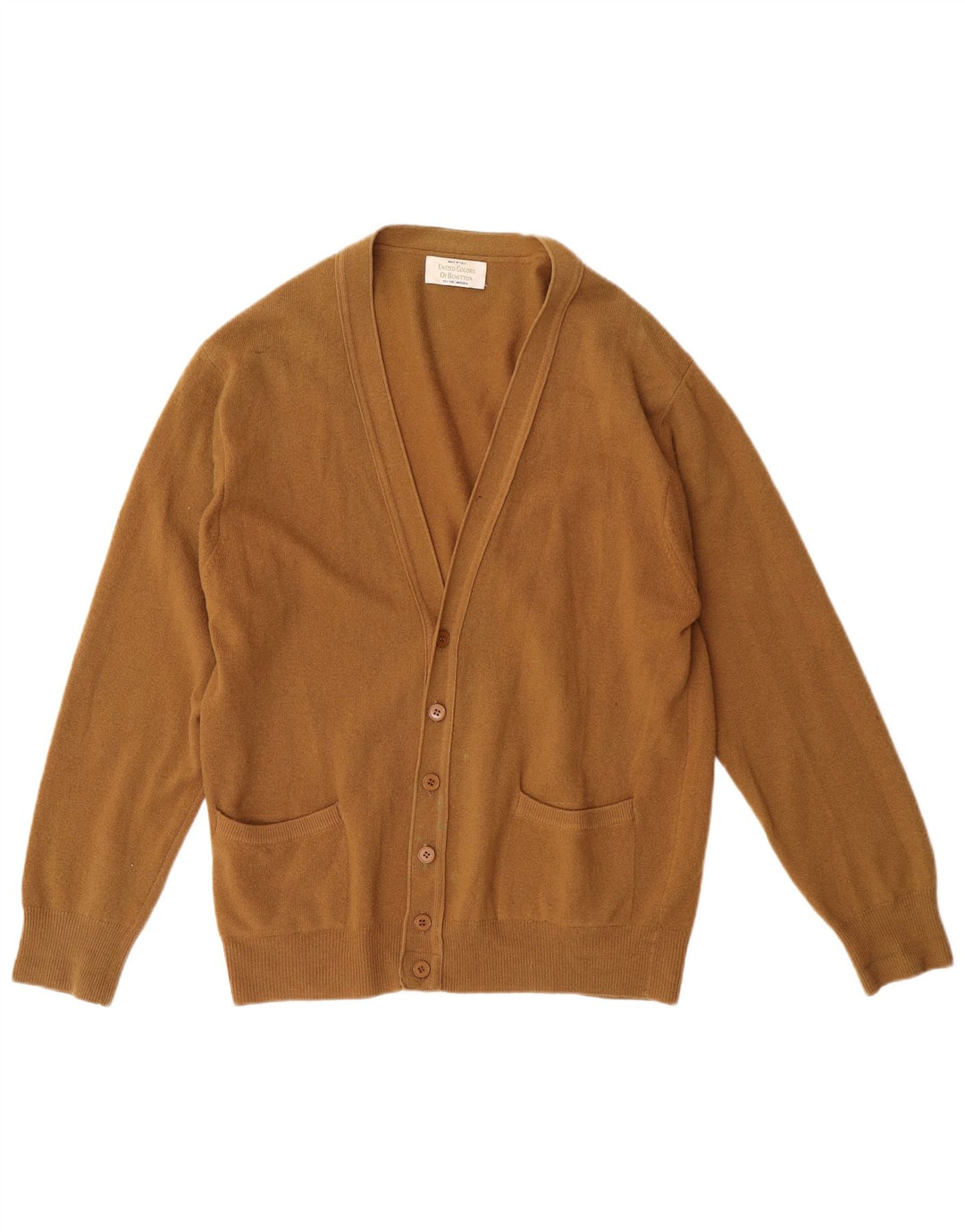 BENETTON Pull Cardigan Homme IT 48 Marron Moyen Laine d'Agneau