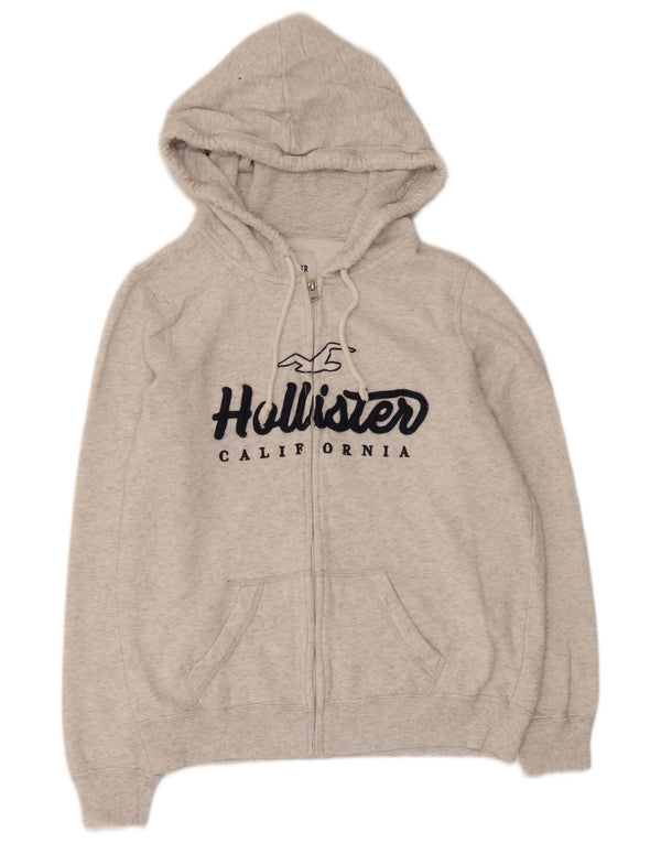 Hollister Womens Graphic Zip Hoodie Sweater UK 14 Medium Grey Cotton