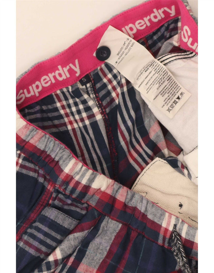 Superdry Femme Hot Pants Small W28 Bleu Marine Plaid Coton